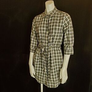 Steven Alan Blue, Green, White, & Yellow Plaid Button Down Dress & Belt (M)